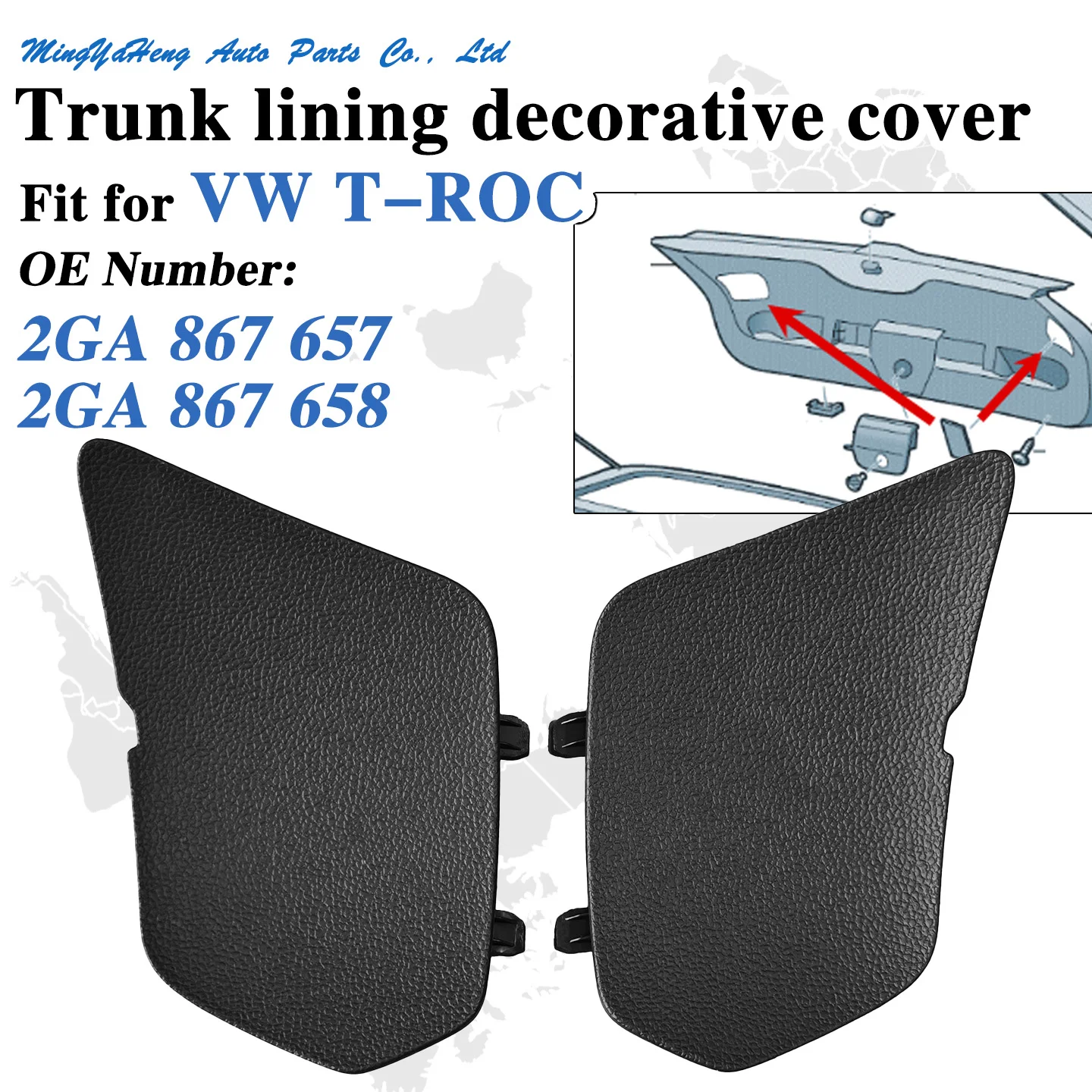 OE Number：2GA867657 2GA867658 Fit for VW T-Roc, Trunk Tail Light Access Decorative Cover