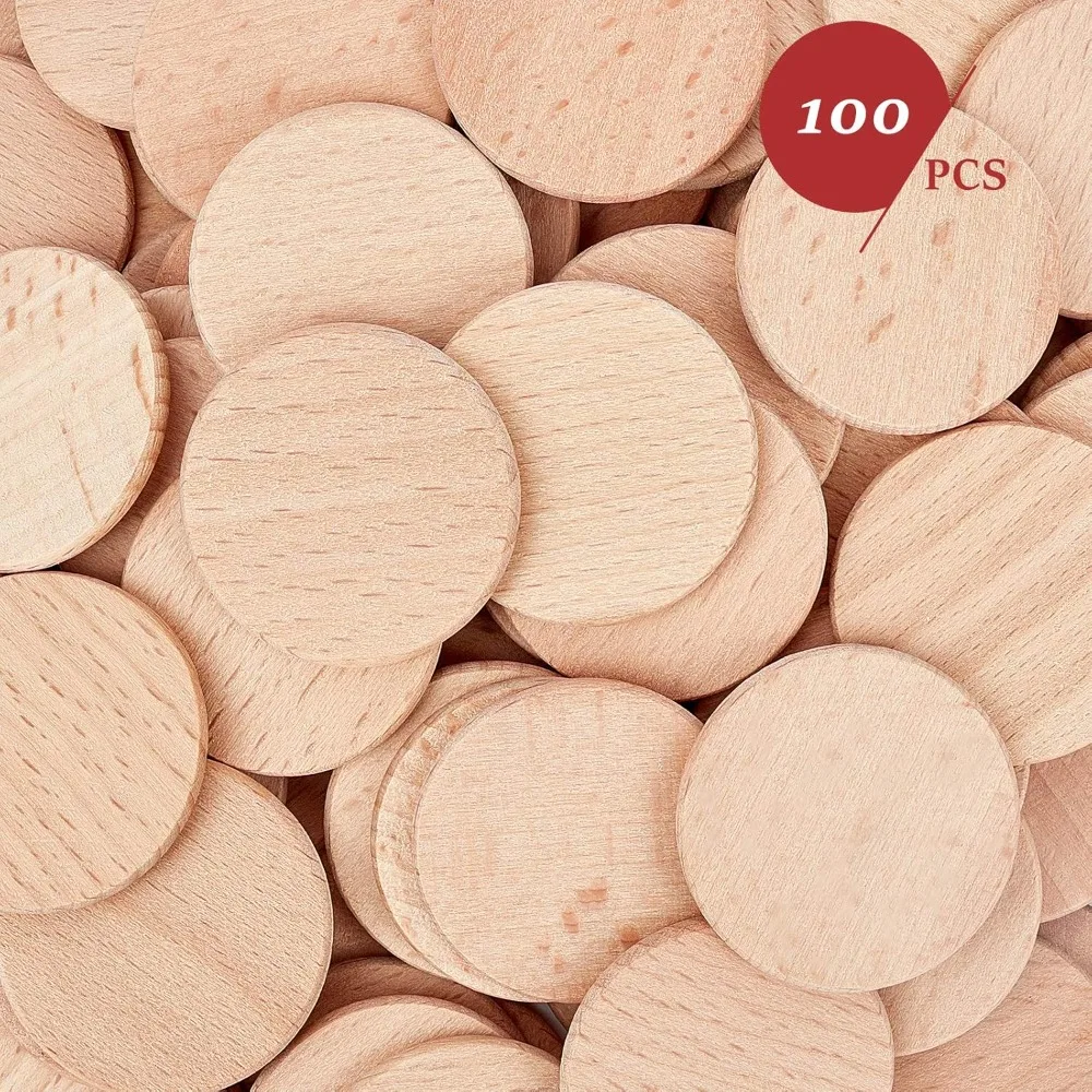 100 Pcs Beech Wooden Round Pieces, 1.5 Inch Unfinished Wood Circles Round Slices Wooden Cutouts Ornaments for DIY Crafts