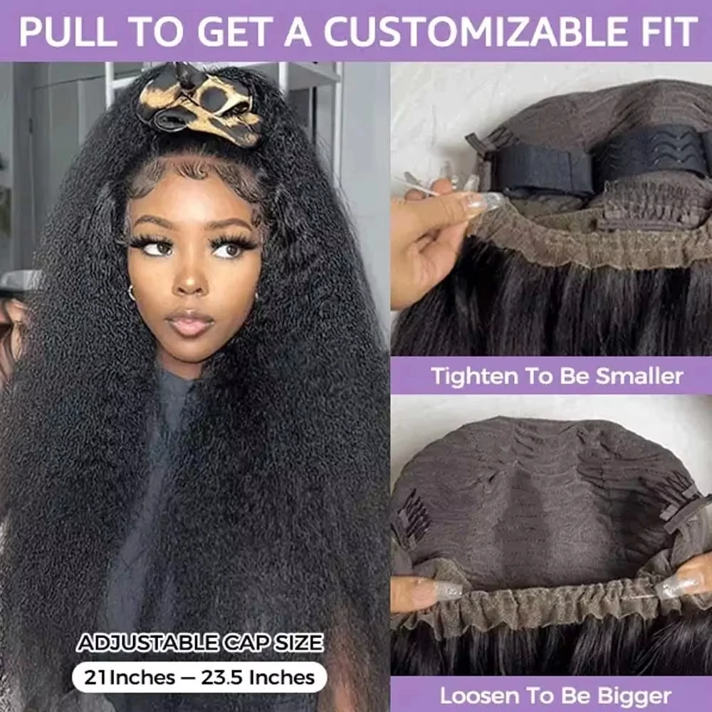 40 Inch 360 Full Lace Wig Invisible Drawstring Kinky Straight Frontal Wig Human Hair Wigs HD Transparent Lace Front Wig 210 Density