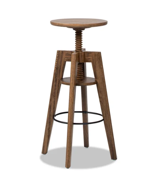 Spencer Minimalist Oak Wood Adjustable Bar Counter Stool, Walnut Brown