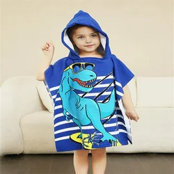 Dinosaur Soft Microfiber Swim Cover-Ups For 3 To 6 Years Old Kids Hooded Bath Beach Poncho Towels