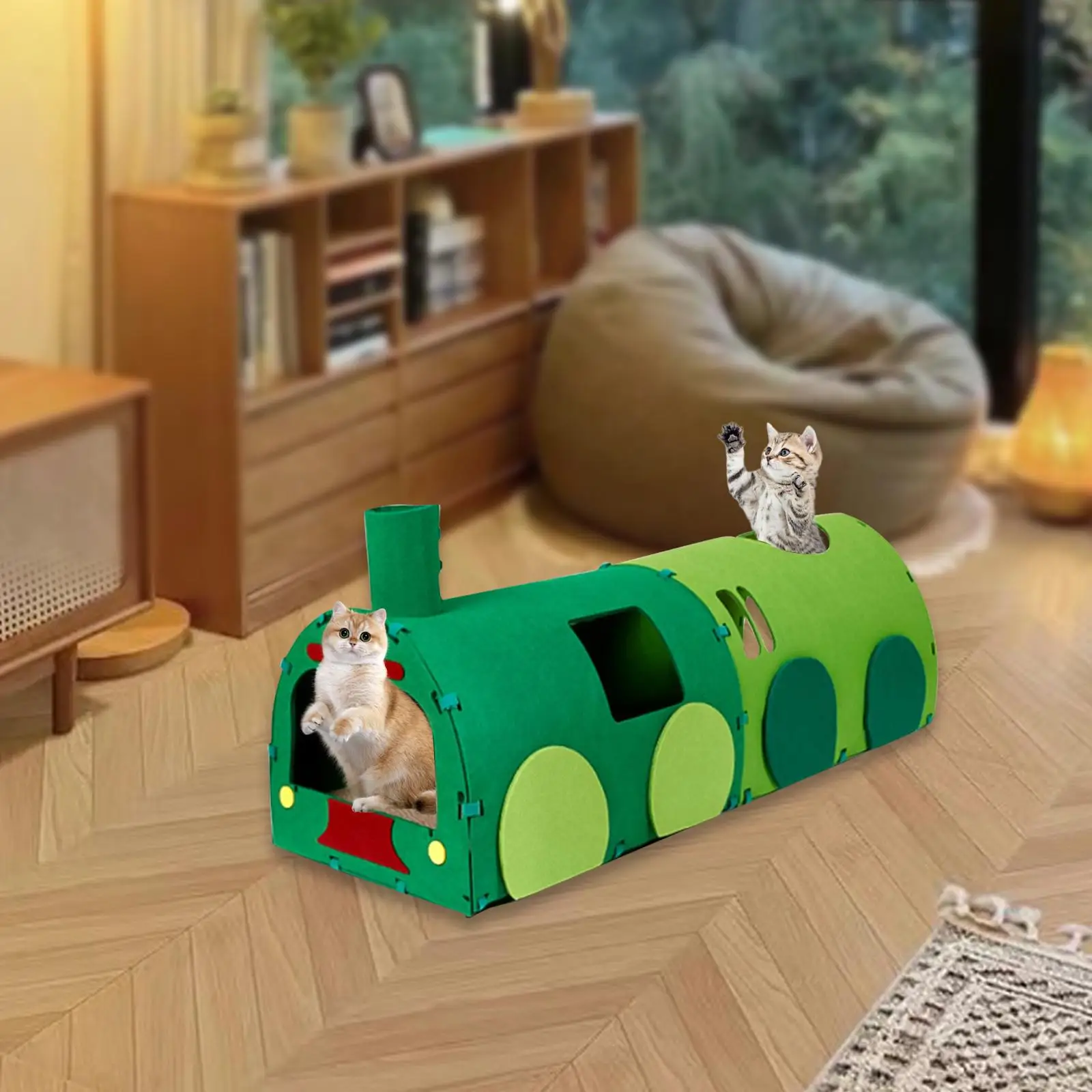 

Cat Tunnel Train Shaped Scratch Resistant 2 Way Pet Tunnel Interactive Toy Hideout for Small Animals Puppy Ferrets Bunny Hiding