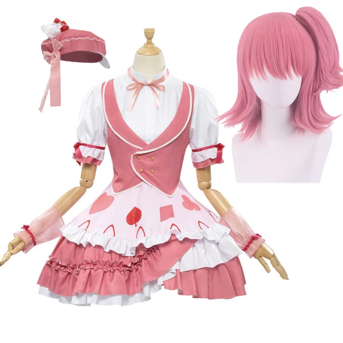 

Shugo Chara Hinamori Amu Cosplay Costume Cute Lolita Maid Dress Women Pink Anime Uniform Halloween Party Outfit With Hat Wig