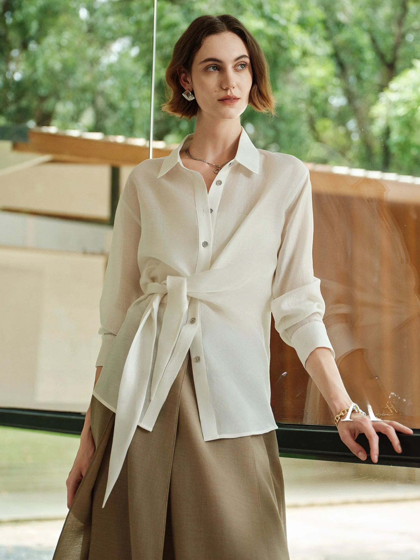 

Женская белая рубашка Diva с поясом из тонкой шерстяной смеси, дышащая, легкая, для повседневной носки, стандартный крой, с длинными рукавами