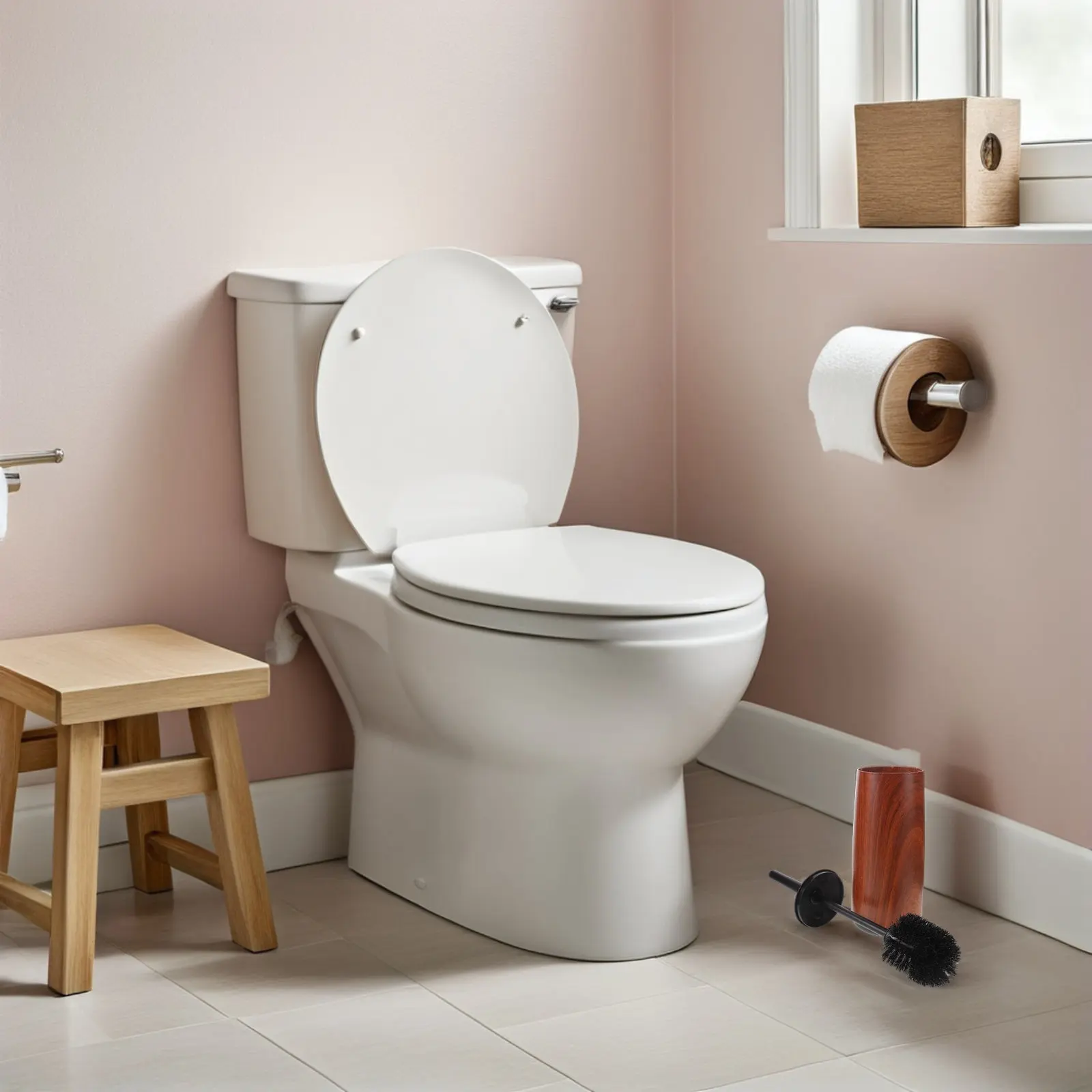 Brosse de toilette en bois avec support dissimulé, nettoyage en profondeur, essentiel pour la salle de bain, nettoyage domestique