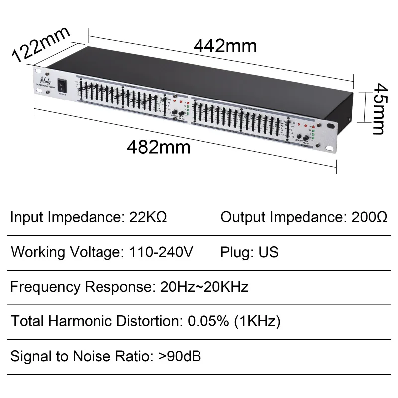 Btuty EQ-215 Dual Channel 15Band equalizzatore 1U Rack Mount equalizzatore grafico Stereo a 2 canali 110-240V apparecchiature Audio professionali