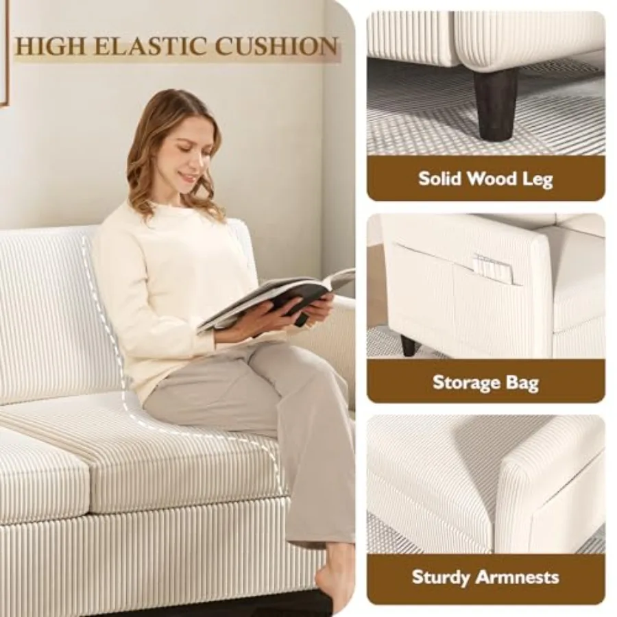 Sofá loveseat de veludo de 60,6 polegadas, moderno, confortável, com bolso lateral, sofá de 2 lugares, para sala de estar, quarto e espaços pequenos