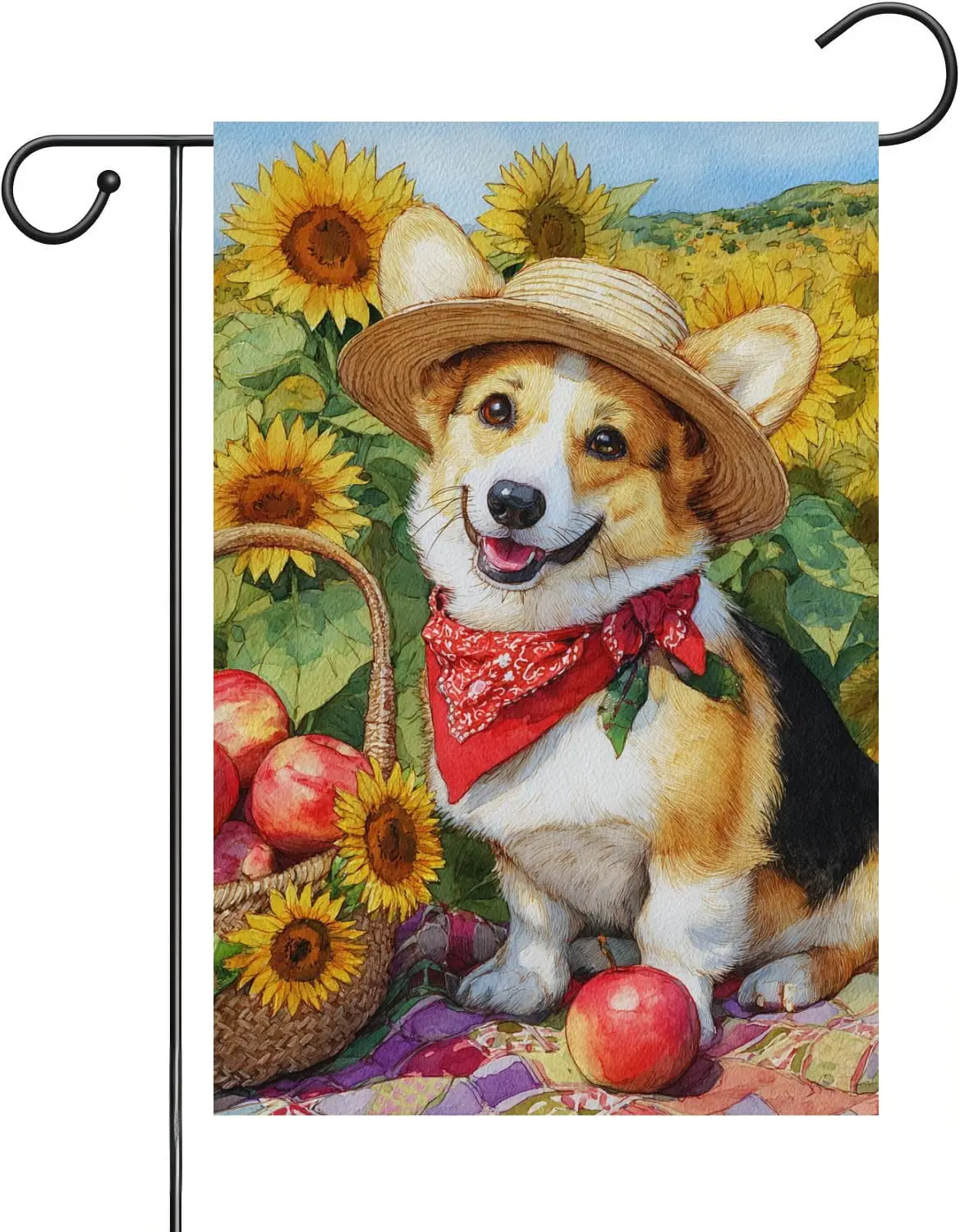 Hello Spring Summer Sunflower Corgi Garden Flag 12x18-Inch Double-Sided Linen Dog Lover's Gift Family Yard Outdoor Decor YYQ