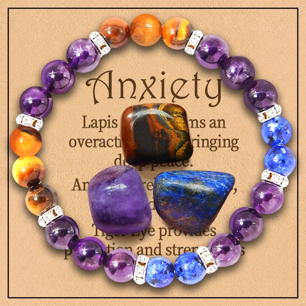 5pcs Anxiety Relieving Crystal Bracelet Set, Handmade Healing Gemstones for Reducing Stress,calming Energy and Emotional Balance