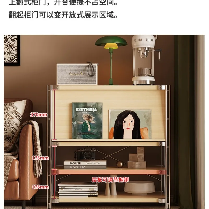 Log wind flap door Magazine cabinet Japanese shelf Bookcase Bucket cabinet Living room side cabinet Home storage Nordic locker