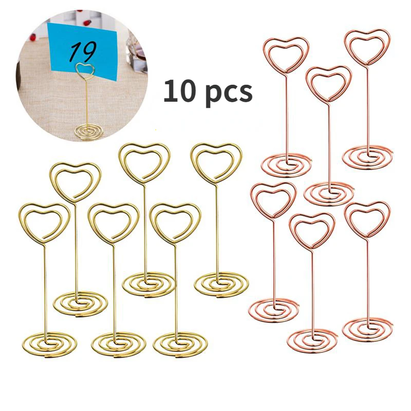 10 Pcs Golden Heart Shape Photo Holder Stands Table Number Holders Place Card Paper Menu Clips for Wedding Party Decor or Office