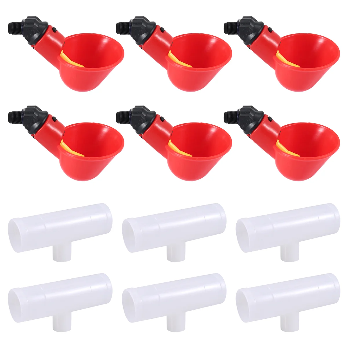 Chicken Waterer Cups, Chicken Waterer Feeder Tee Fittings, Automatic Chicken Waterer for Chicken Ducks Quail 6Pcs