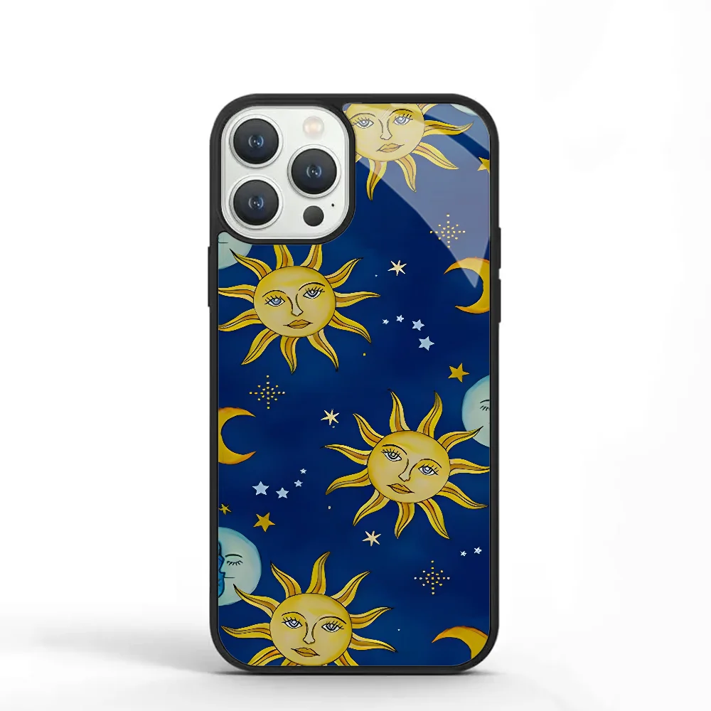 Vintage Stars Suns And Moons Celestial Phone Case For IPhone 11 12 13 14 15 Plus Pro Max Mirror Acrylic PC TPU Cover