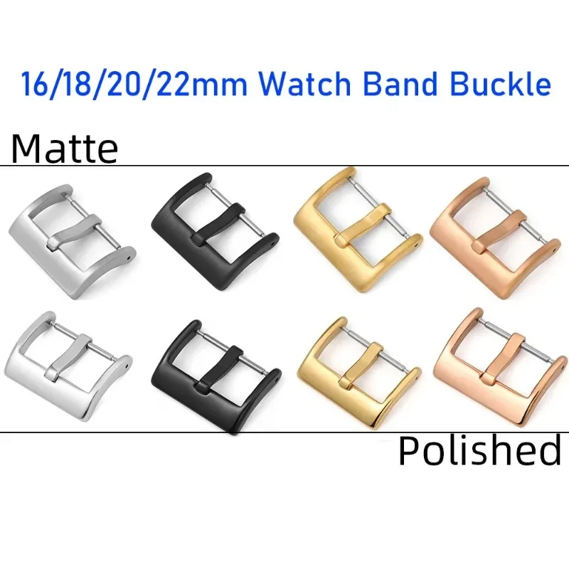 Watch Strap Metal Buckle 16 18 20 22 24mm Strap Solid Square Button Silver Black Rose Gold Stainless Steel Polished Matte Clasp