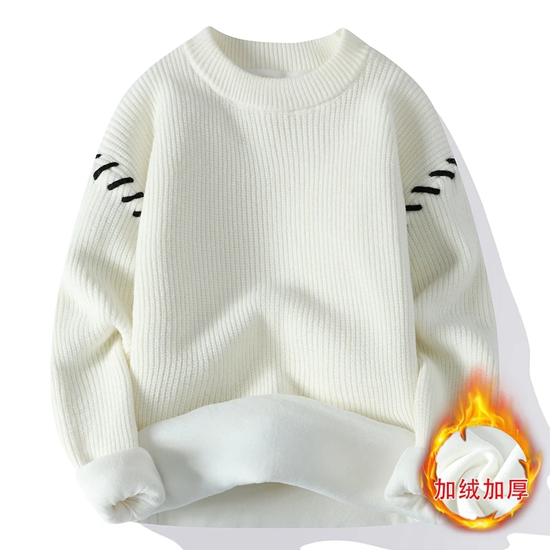 

Осень и зима, новый повседневный модный теплый бытовой плюс флисовый утолщенный свитер, мужская трикотажная нижняя рубашка