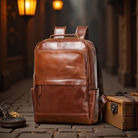 Men's Backpack Natural Head Layer Cowhide Vintage Crossbody Women's Outdoor Travel Backpack 15 inch Laptop Bag Leathfocus