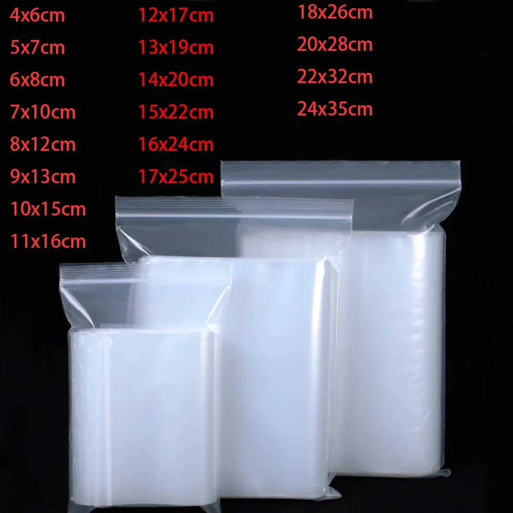 100Pcs 0.09/0.10/0.11mm Thick PE Transparent Food Packaging Plastic Bag Size 4x6cm-24x35cm Nut Biscuit Coffee Bean Sealed Bag
