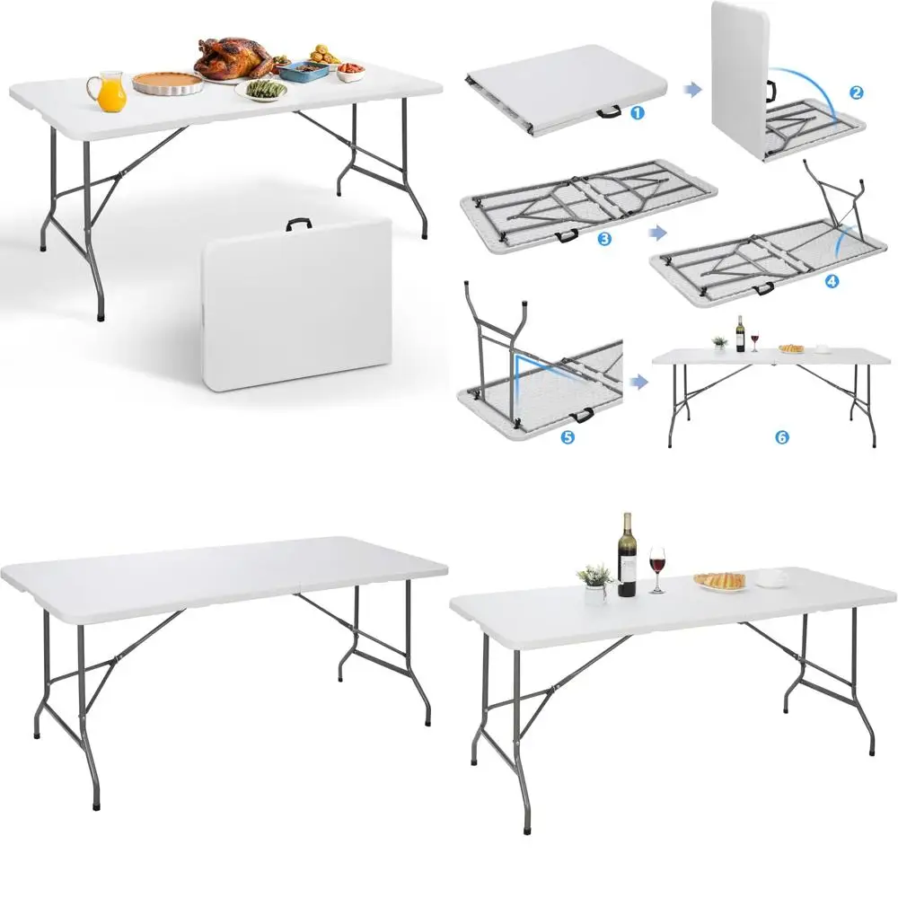 

Portable Heavy Duty Plastic Folding Table for Indoor Outdoor Use, Ideal for Games, Puzzles, Crafting, Picnics, Camping, and Dini