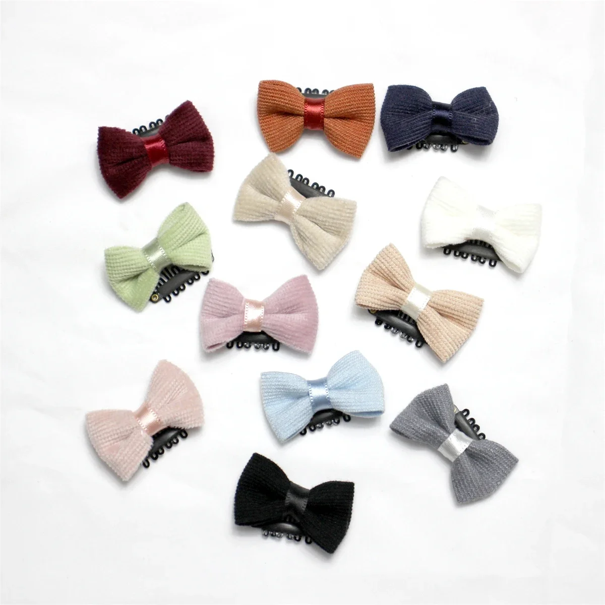 Macarons Color Velvet Ribbon Small Bow Hair Clip Baby Fine Wispy Hair Mini Latch Wisp Clip Children Cute Bobby Hairpin Barrettes