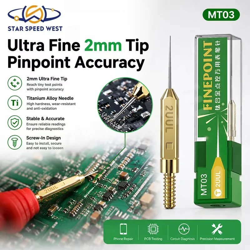 2UUL MT03 FinePoint Titanium Precision Multimeter Probe Tips Fine Needle Point 2mm Diameter for Phone SMD PCB Testing Repair