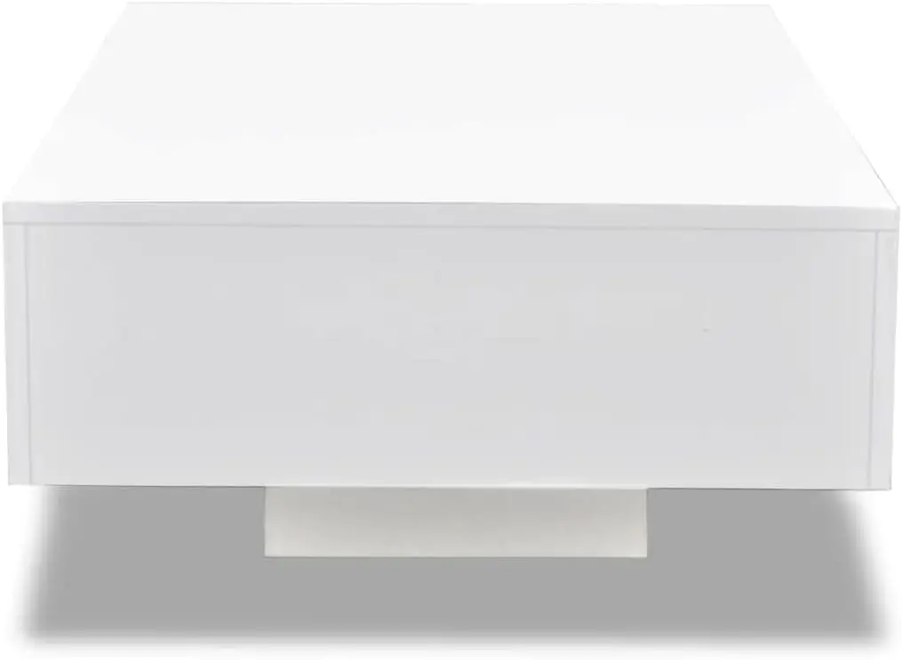 Modern Coffee Table In High Gloss White - Rectangular Table For Living Room, Easy To Clean Mdf, 33.5"" X 21.7"" X 12.2""