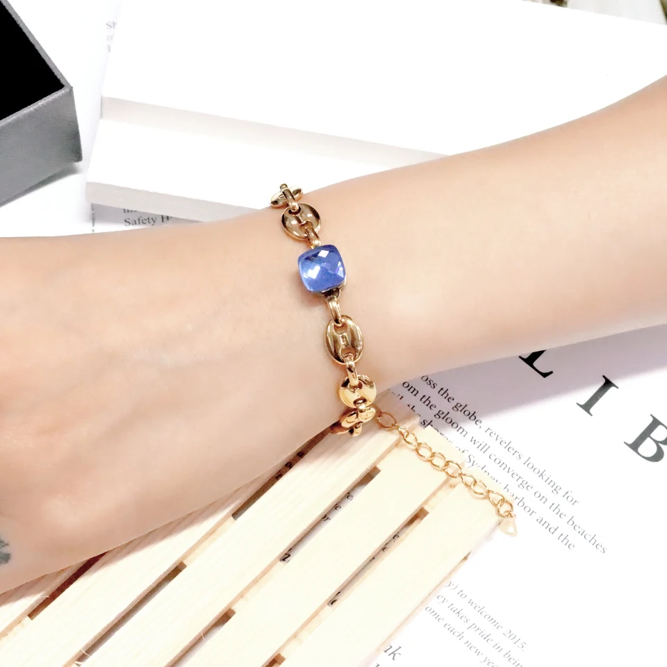 Classic Design Stainless Steel Multicolor Crystal Bracelet For Women Gold Charm Jewelry 18 K Bracelets & Bangles Pulsera Mujer