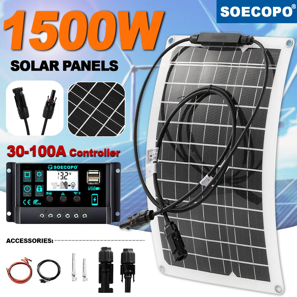 SOECOPO Flexibles Solarpanel + Smart Controller Kit, hocheffiziente Leistung, wasserdicht, für Wohnmobile/Boote/Grid-Nutzung, CE- und RoHS-Zertifie