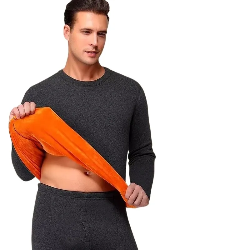 Thick Heating and Thermal Underwear Men's Velvet Sets Two Pieces Men's Long Johns Middle-aged and Elderly Cold-proof Interior