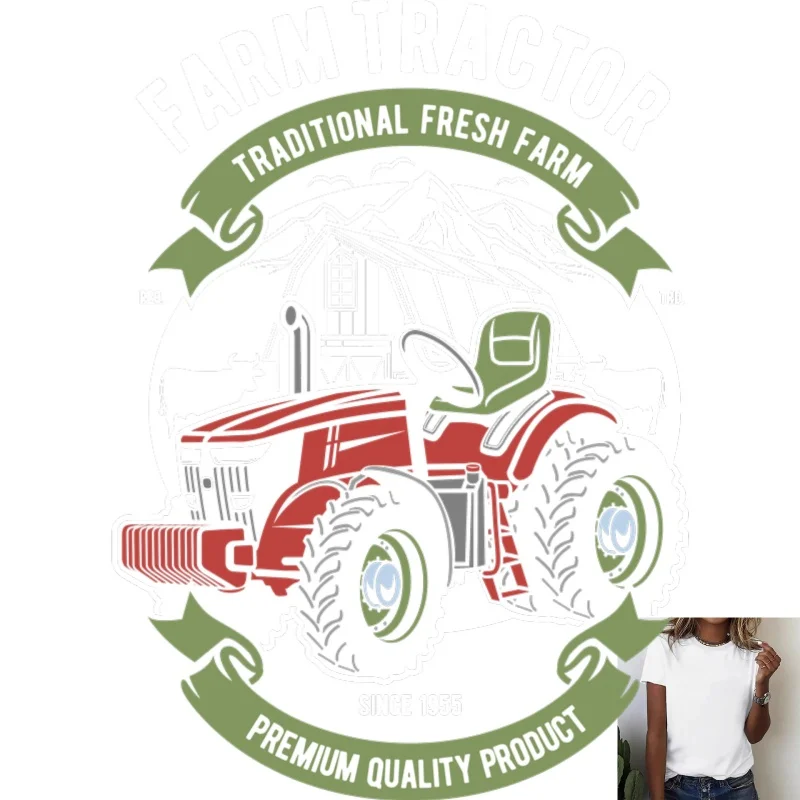 Farm Tractor Pattern Heat Transfer White Ink Iron - on, Retro Style for T - shirts, Canvas Bags, Casual Outdoor, Versatile &