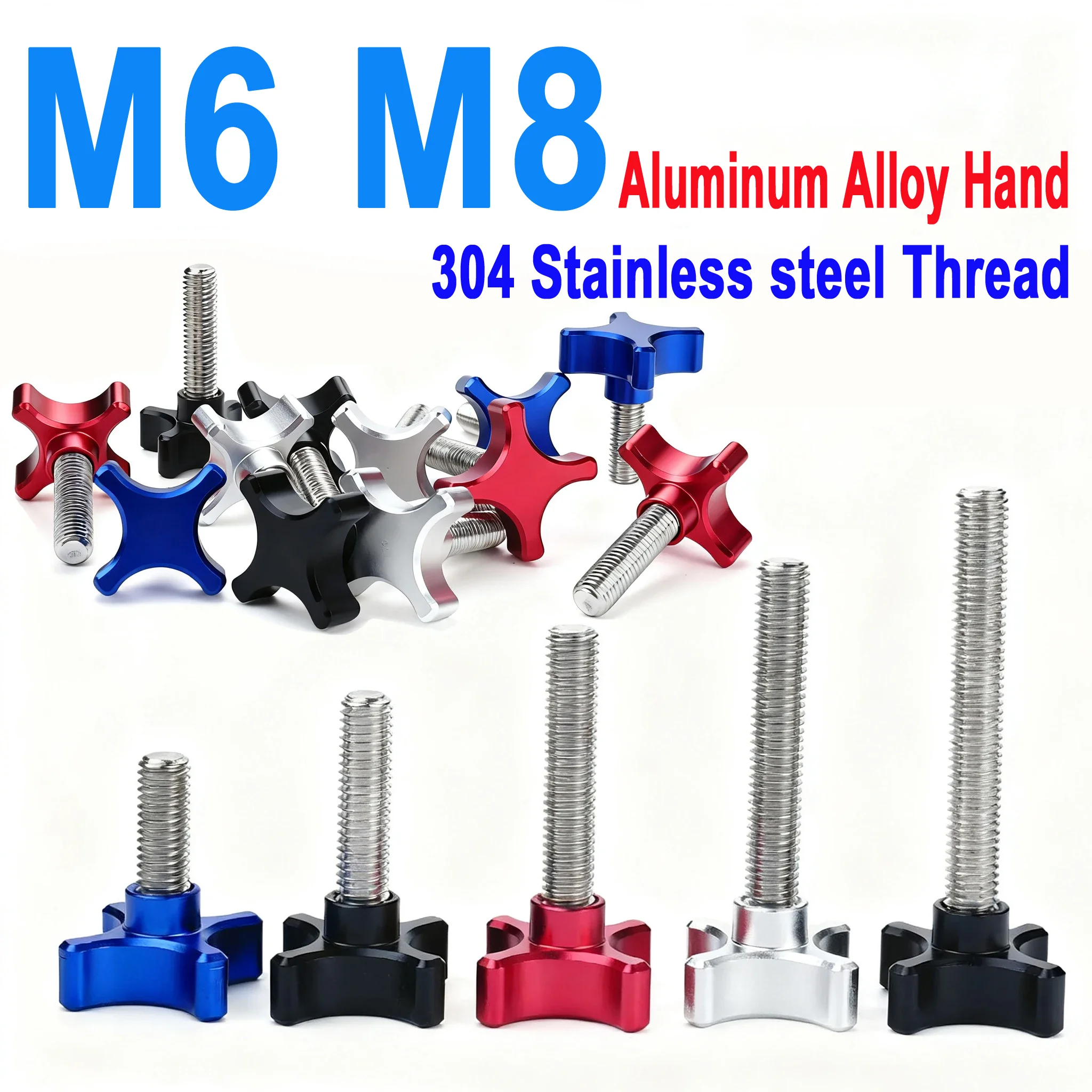 

1Pcs M6 M8 304 Stainless steel Thread Aluminum Alloy Star Plum Bakelite Hand Tighten Thumb Screw Knob Tightening Screw bolts