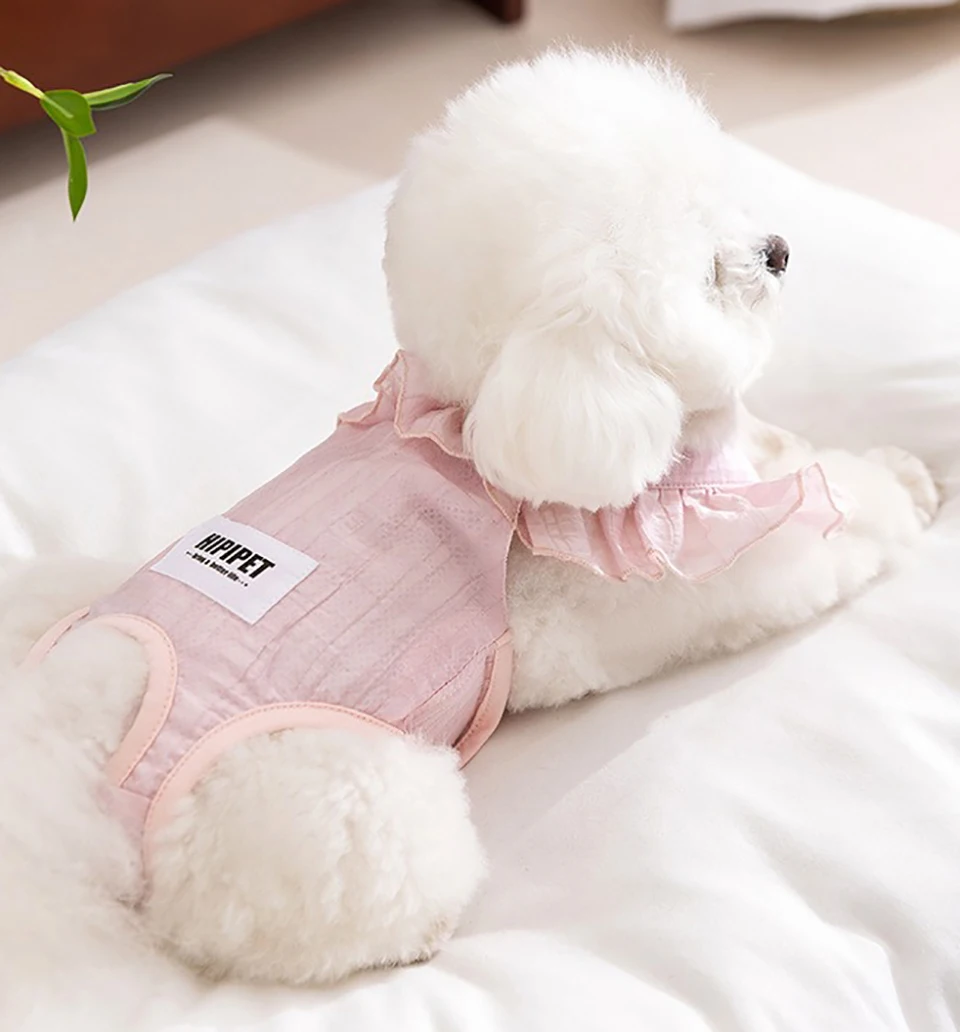 الصيف الحيوانات الأليفة تنفس فسيولوجيا السراويل الإناث الكلاب جميع شاملة الضرر الملابس تيدي سترات بلون #3