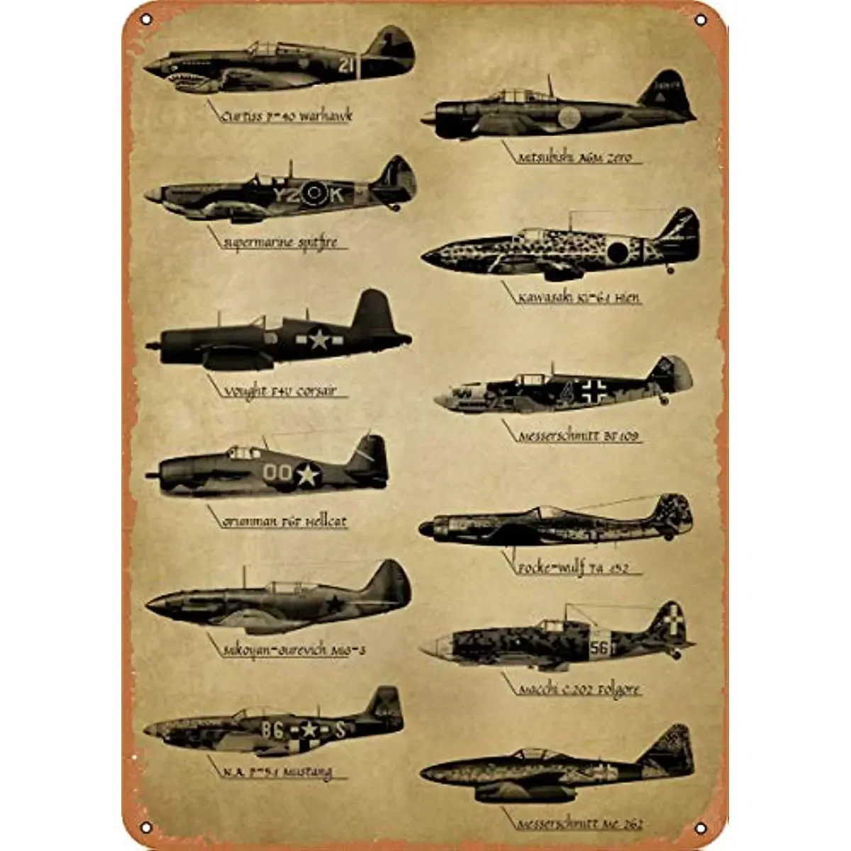 WWII Fighter Planes Metal Tin Sign Wall Decor Man Cave Military Fan Gift Home Bar Pub Decorative Military Posters