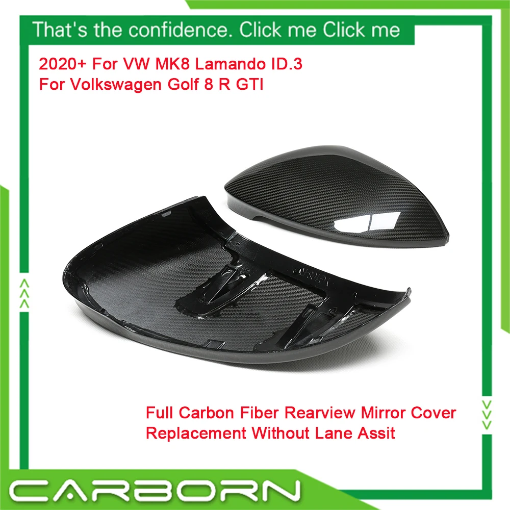 For VW MK8 Lamando ID.3 For Volkswagen Golf 8 R GTI Carbon Fiber Rearview Mirror Cover Replacement 2020+ With/Without Lane Assit