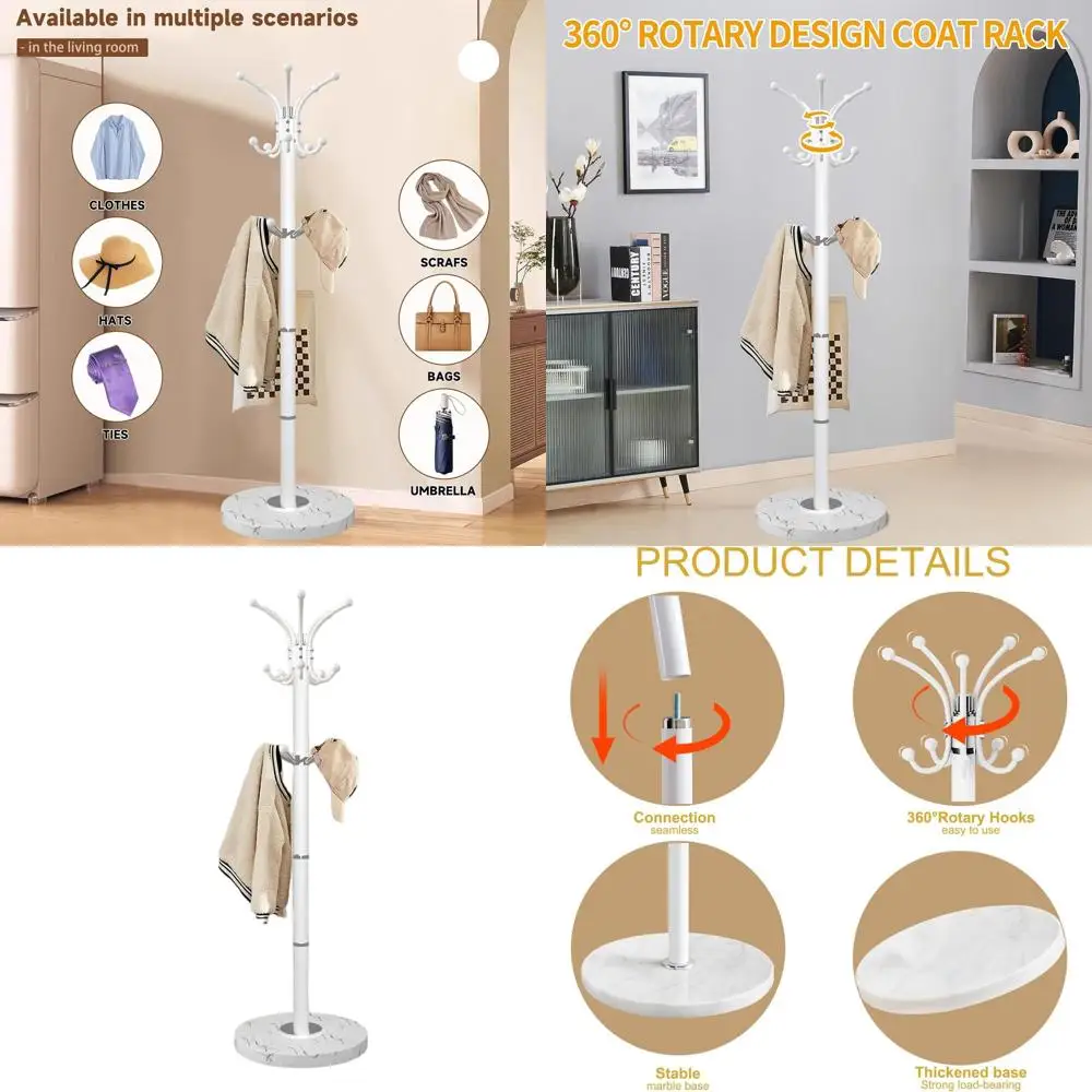 

Современный 360 ° Вращающаяся вешалка для одежды с 14 крючками и основанием из натурального мрамора для прихожей и офиса