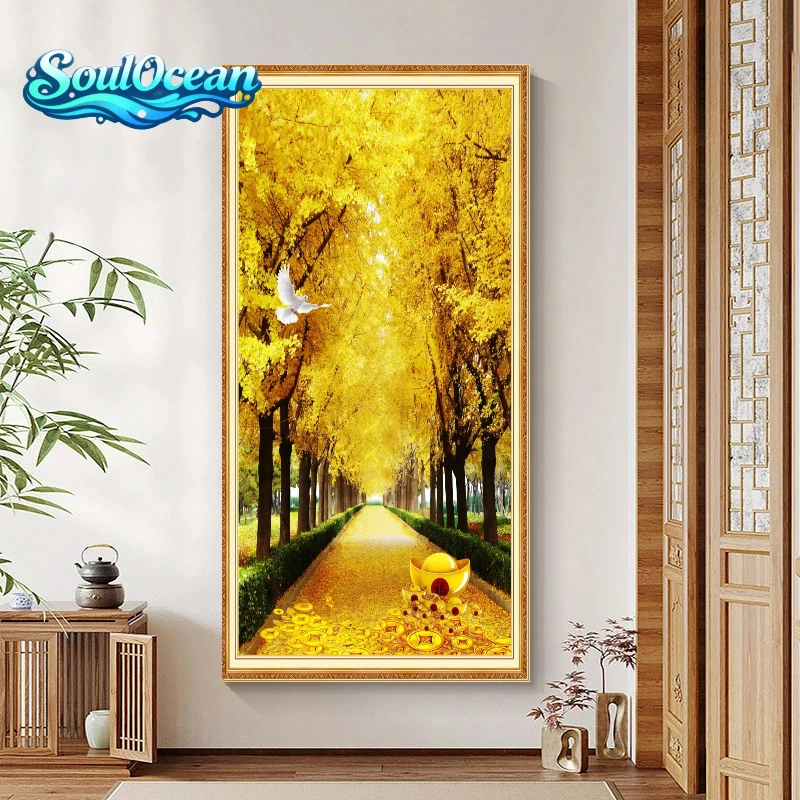 

Sitting Room Canvas Painting Decorative Lucky Golden Forest Main Road Porch Sofa Wall Hanging Color Self-adhesive Art Picture