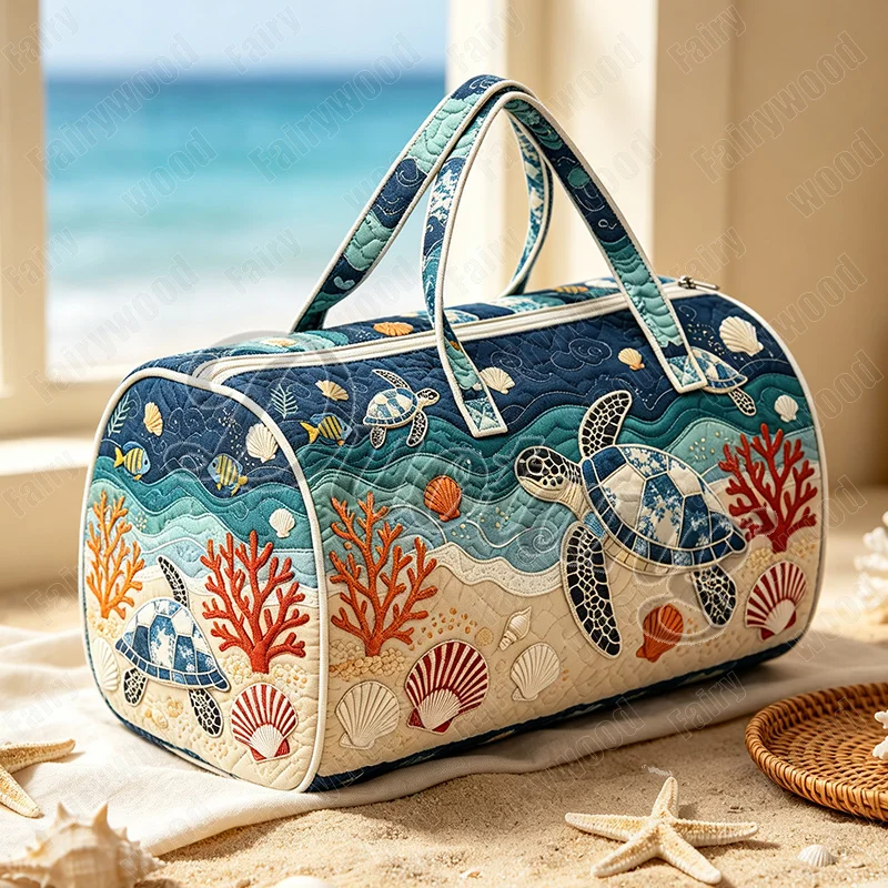 Ocean Turtle Shells Pattern Handbag for Travel 2D Flat Women Duffle Bag Sport Tote Fitness Yoga Bag Shoes Holder Luggage Bag