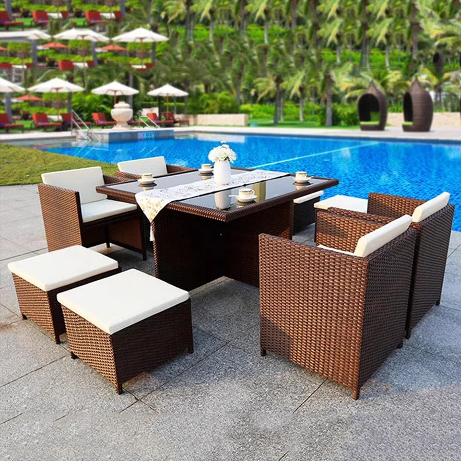 Luxury Garden Furniture Outdoor Sets Unique Modern Back Yard Patio Furniture Sets Rattan Lounge European Mueble Jardin Furniture