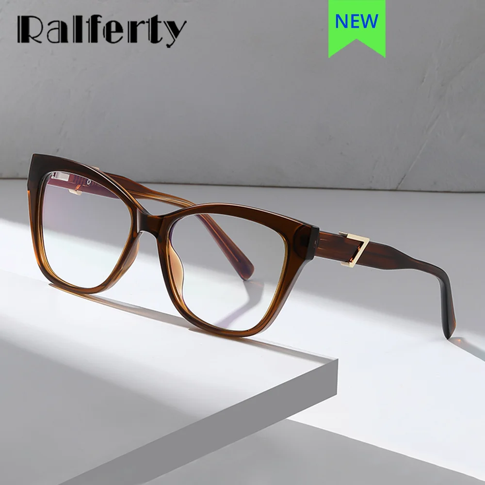 

Ralferty Designer Cat Eye Glasses Frame Women Anti Blue No Diopter Prescription Plain Glasses Spectacle Frame Eyeglasses Brown