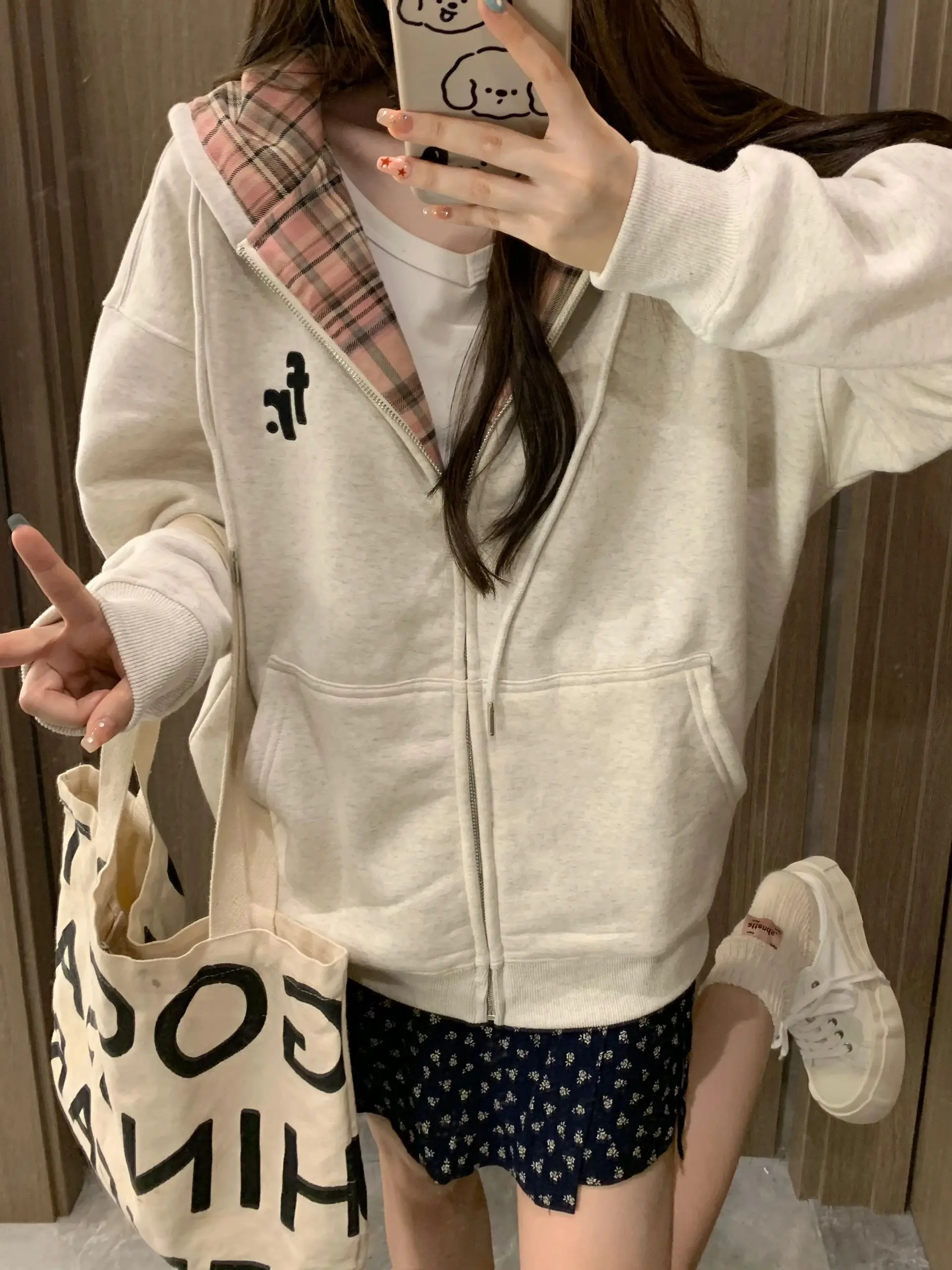 

Thickened Embroidered Hooded Sweatshirt Women's Loose Korean Style Zipper Jacket Spring Autumn Winter Fashion Popular Sportswear