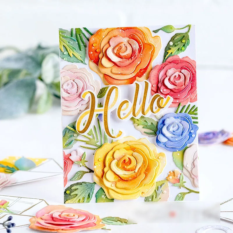 Layred Botanic Rose Flower Floral Christmas Birthday die Card and scrapbook Dec Metal cutting die Clear stamp