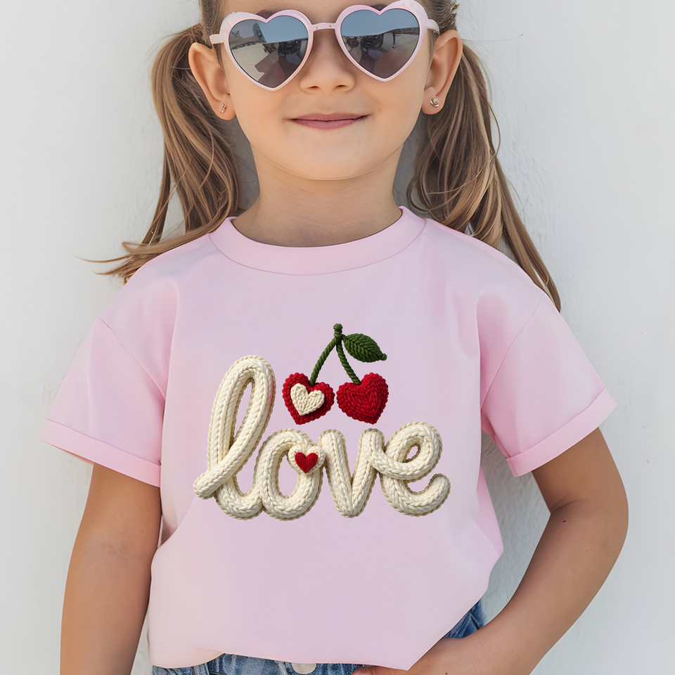  Pure Cotton Cloths Love you Cherry much Print Children’s Base Girl Comfortable T-shirt Outdoor O-neck Short Sleeve T-shirt 