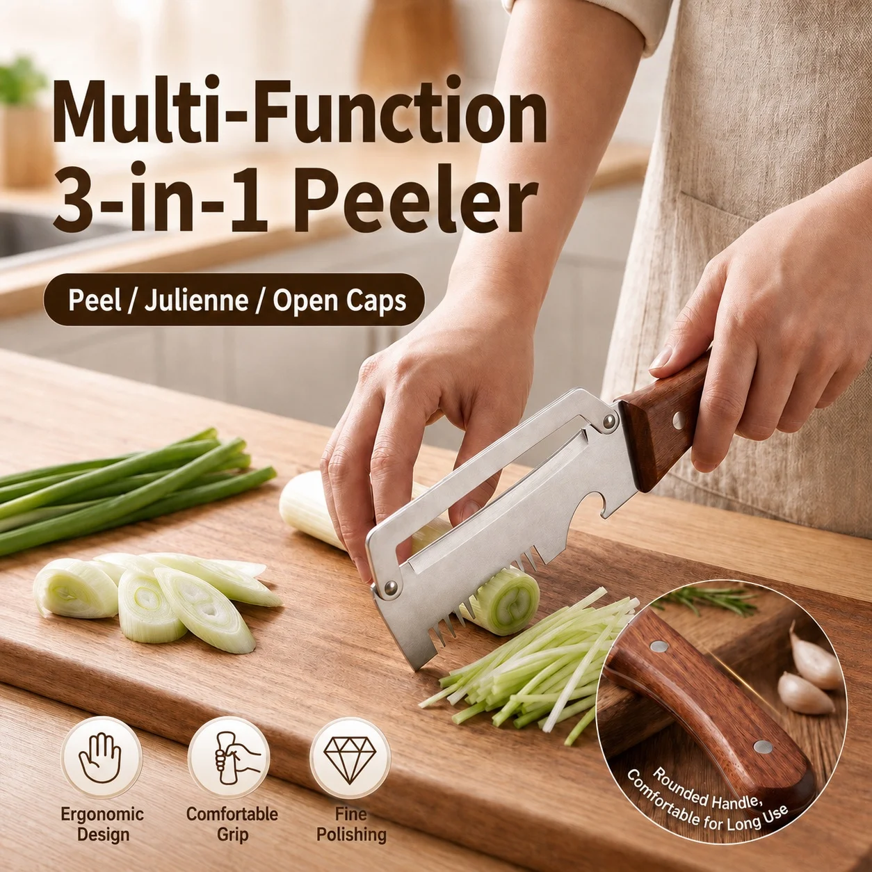 New Paring Knife Ergonomic Imitation wood grain handle Stainless Steel Vegetable Peeler with Wooden Handle 3-in-1 Fruit Potato P