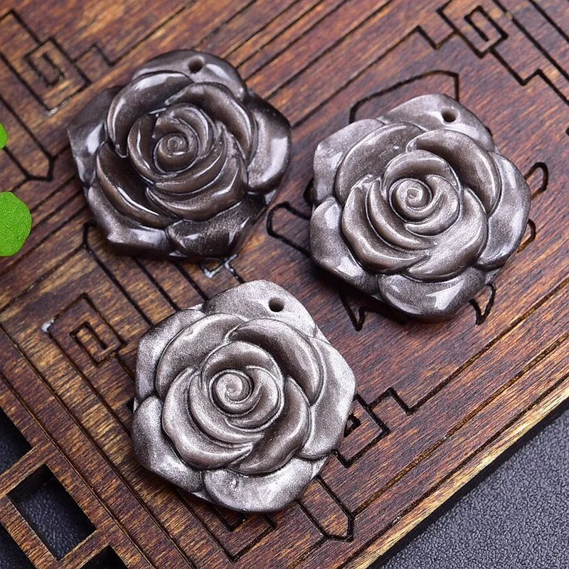 

Natural Silver Obsidian Hand Carved Skull Jade Pendant Fashion Boutique Jewelry Men's and Women's Necklaces Gifts Wholesale
