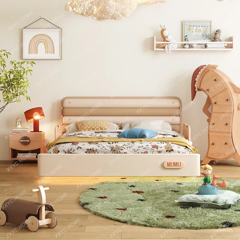 Children's Bed Solid Wood Suspension Bed Girl Modern Princess Bed Boy Single Bed Guardrail Log Bed Children's Room