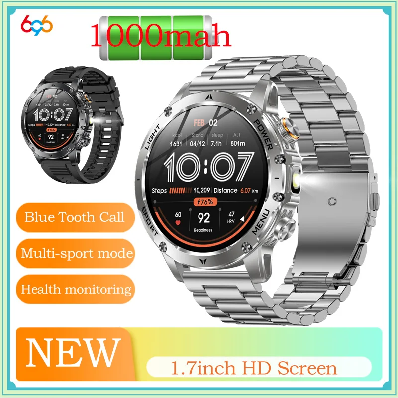 

New Smartwatch Outdoor Sports Flashlight SOS Wireless Calling Blue Tooth Watches Heart Rate Weather Music Waterproof Smart Watch