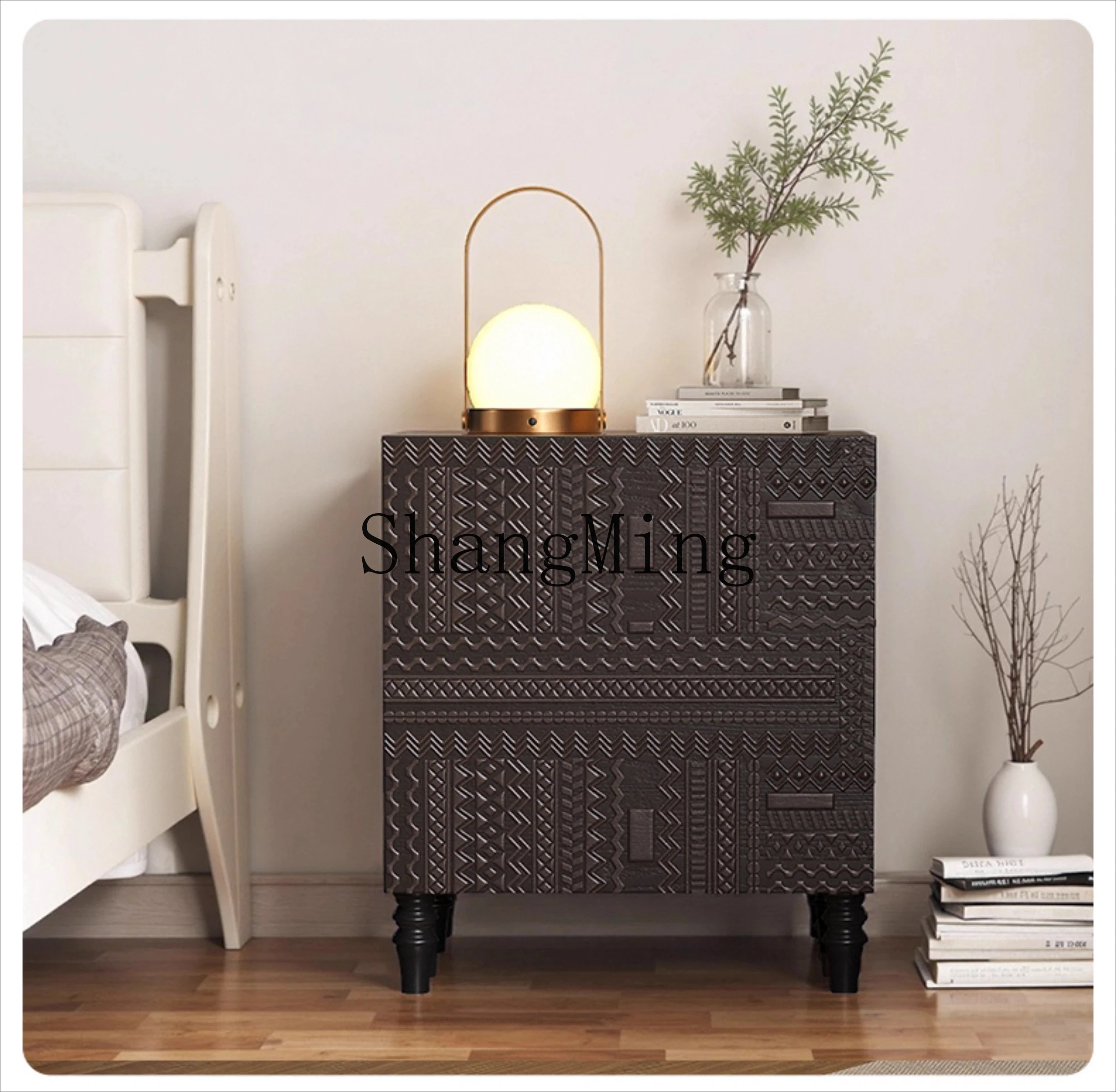 

HJ home new hidden bedside table safe integrated anti-theft retro bedroom family small smart fingerprint password safe