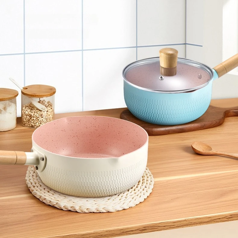 

Кухонная сковорода для соуса с антипригарным покрытием и стеклянной крышкой, подогреватель масла, индукционная посуда, здоровая кастрюля с деревянной ручкой