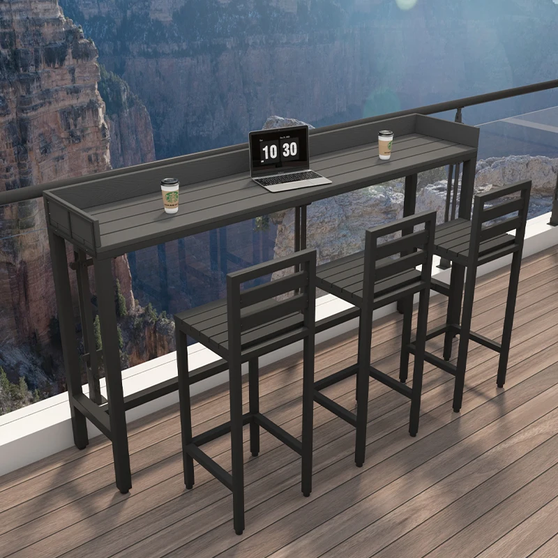 Casual outdoor balcony baffle bar table milk tea shop café long table open-air waterproof and sunscreen outdoor table and chairs