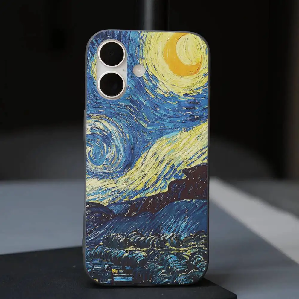 Van Gogh ciel étoilé coque de téléphone pour IPhone 17 16 15 14 Plus 13 12 11 Pro Max Pro vague couverture ondulée