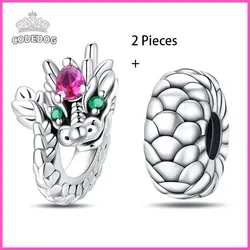 Two Pieces Silver-plated Chinese Dragon Zodiac Beads Fit Pan 925 Original Bracelet DIY For Women Jewelry Fashion Gift